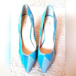 ***Guess Denim Plaid Look Point-Toed Stiletto Heels